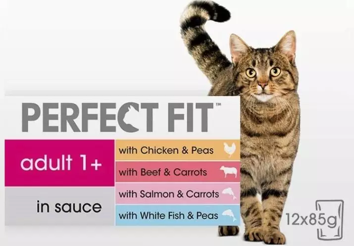 Perfektné Fit Cat Feed (37 fotografií): Trieda mačacieho krmiva a zloženia. Dobré krmivo pre domáce mačky s hovädzím a Tureckom, ostatnými produktmi. Recenzie 22140_33