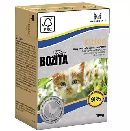 Katse ea Cats Bozita: o kolobelitsoe le ho omella le likatse tse sitisitsoeng le li-kittens, sebopeho sa canned le katse e meng e jang. Tlhahlobo 22142_21