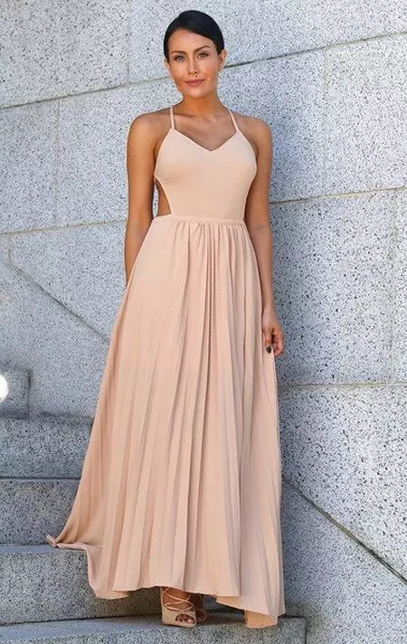 Long Peach Pleated Dress.