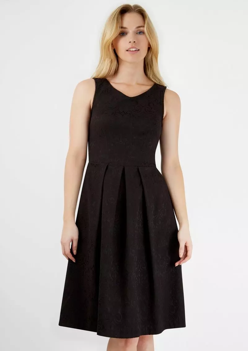 Black Pleated Medium Length Dress.