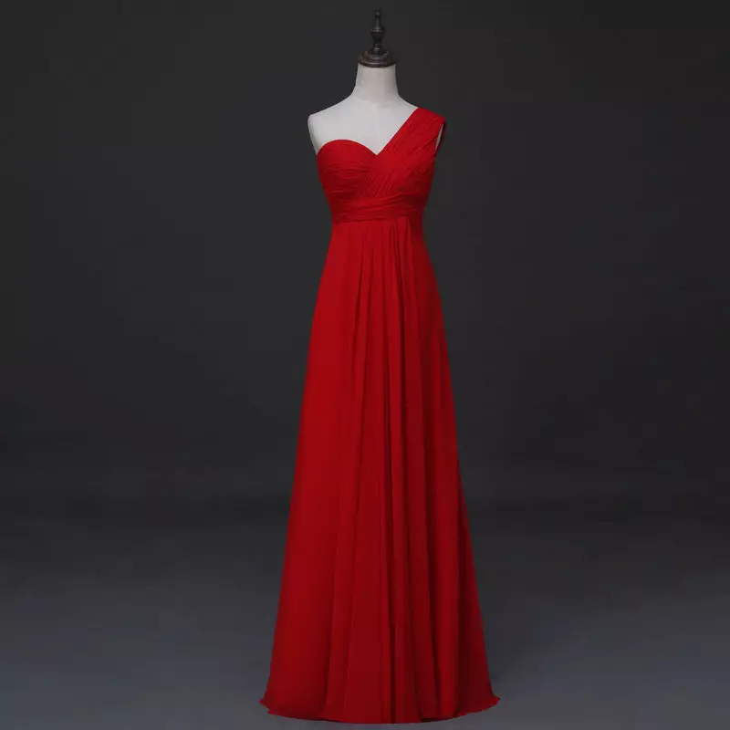 Red Long Pleated Ampir Dress.