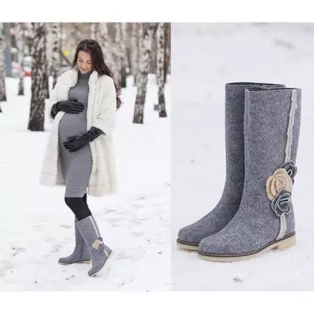 Botas de feltro (97 fotos): botas femininas e nenos - botas, modelos de inverno cálidos de feltro, cos que usan botas naturais de moda, comentarios 2252_26