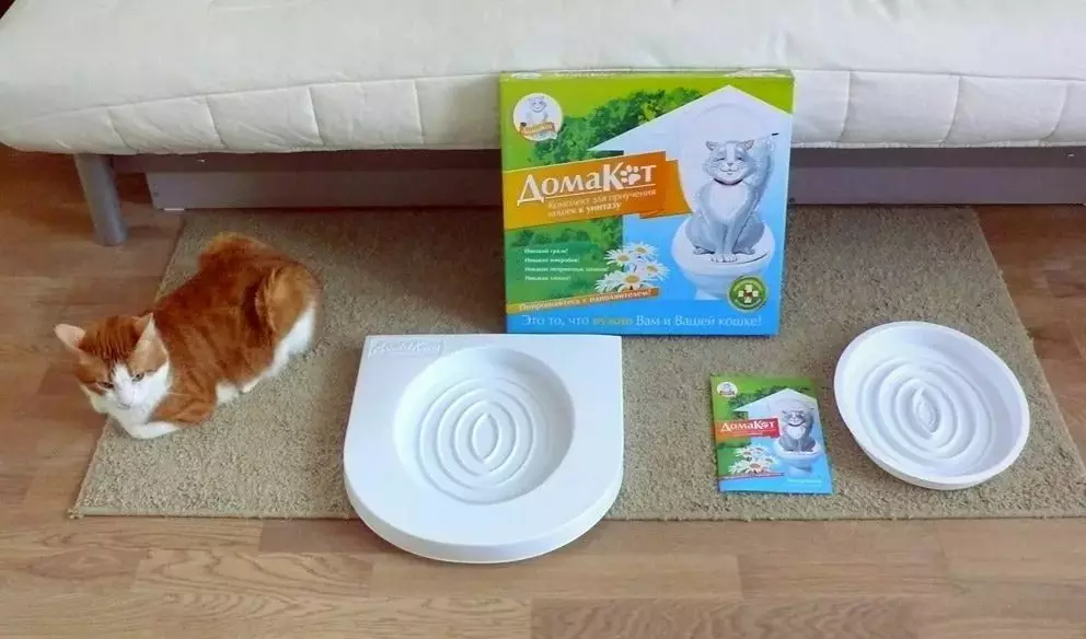 Peddel op het toilet voor katten: variëteiten van nozzles. Hoe een kat te leren om naar het toilet te gaan na het toilet van de kat? 22591_9