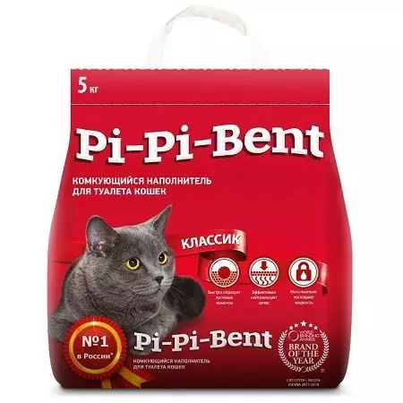 Pi-Pi Bent Fillers: მიმოხილვა კომერციული შემავსებლები Feline ტუალეტის 15 კგ და სხვა მოცულობა, მიმოხილვა 22619_6