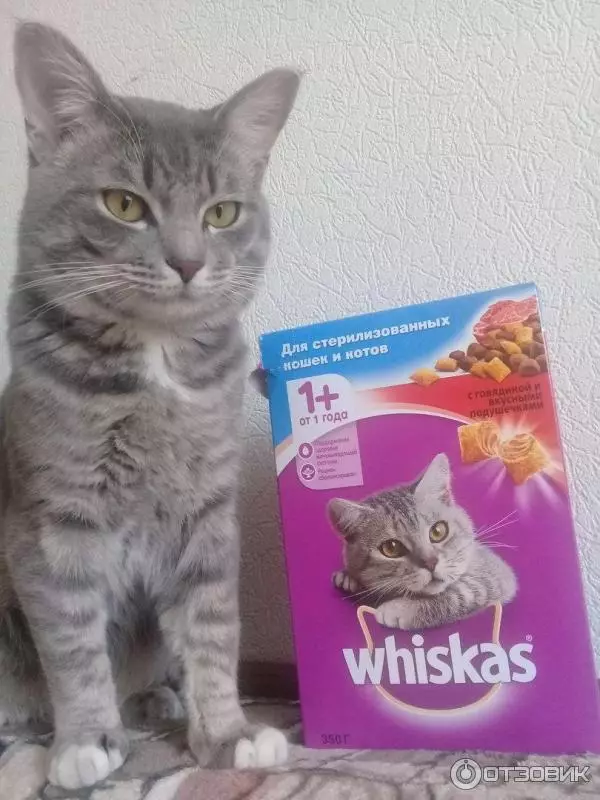 Whiskas til steriliserede katte: Oversigt over tørre feeds til 5 kg til neuterede katte, andet feed, anmeldelser 22643_12