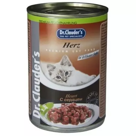 Feed dr. Clauders: tuyo para sa mga pusa at aso. Feline Canned Food (Canned Food) at iba pang mga basa na produkto 22663_12