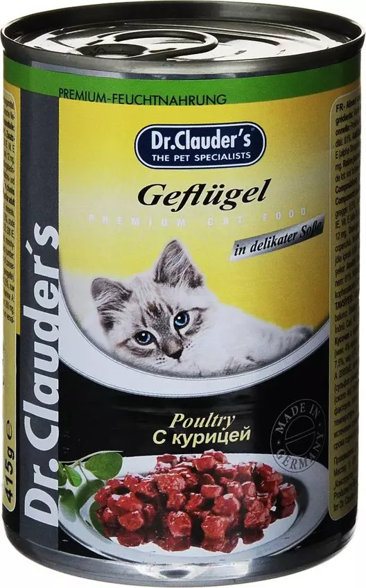 Τροφοδοτήστε το DR. Clauders: Στεγνώστε για γάτες και σκύλους. Φαγητό με κονσερβοποιημένα φαγητά (κονσερβοποιημένα τρόφιμα) και άλλα υγρά προϊόντα 22663_4