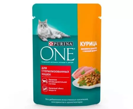 Purina jeden dla sterylizowanych kotów: suche jedzenie dla kasowanych kotów 3-10 kg i mokry, ich skład. Pasza kotów z łososiem i innymi produktami. Opinie 22683_12