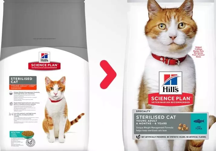 Hill's Cat Feed: შემადგენლობა feline feed. დაკონსერვებული საკვები კატა. არიან ისინი საუკეთესო Purina პრო გეგმა და სამეფო Canin? შესანახი ბოსტნეულით და ქათამი. შეფასება 22688_16
