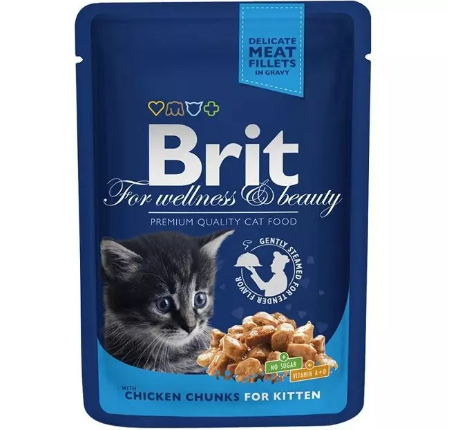 Нойтон муурны хоол Brit: Лаазалсан болон Linek Premium, халамж, тэдгээрийн найрлага нь халаглаж. Хүнсний брэнд нь Хэрэглэгчийн санал дүгнэлт 22693_10