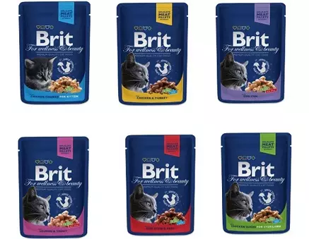 Mokra mačka hrana Brita: konzervirane in puffi iz Linek Premium in Care, njihova sestava. Ocene kupcev o blagovni znamki hrane 22693_2