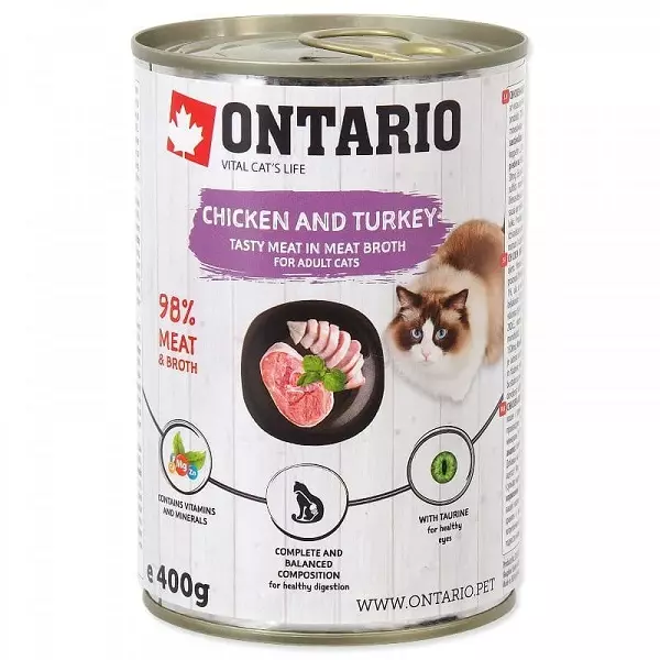 Mat för katter Ontario: För kattungar och steriliserade katter, torra matkompositioner och våt konserverad tillverkare. Recensioner 22695_26