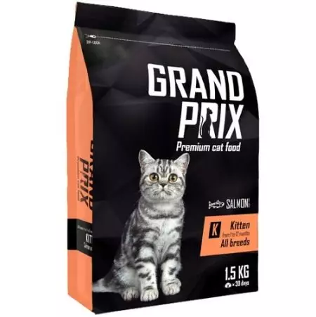 Grand Prix Cat Feed: para esfinges esterilizados e gatinhos, alimentos secos e húmidos. Comentarios 22697_11