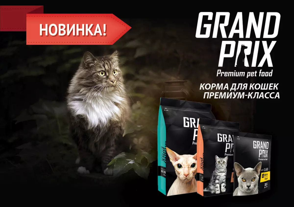 Grand Prix cat kugaburira: kuko sphinxes sterilized na ikabwagura, bwumutse n'ibyokurya yatose. Isubiramo 22697_3