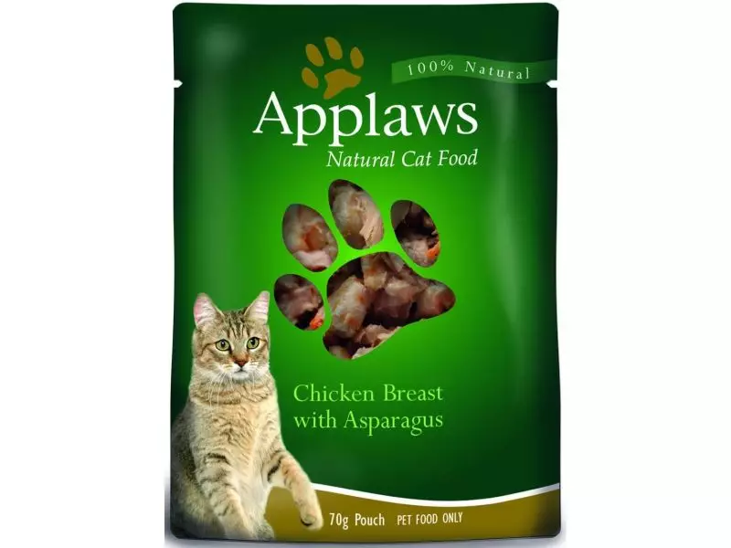 Cat feed Appaws: cica és sterilizált macskák, összetételük. Száraz hírnök és nedves takarmány, felülvizsgálatuk. Vélemény 22701_3