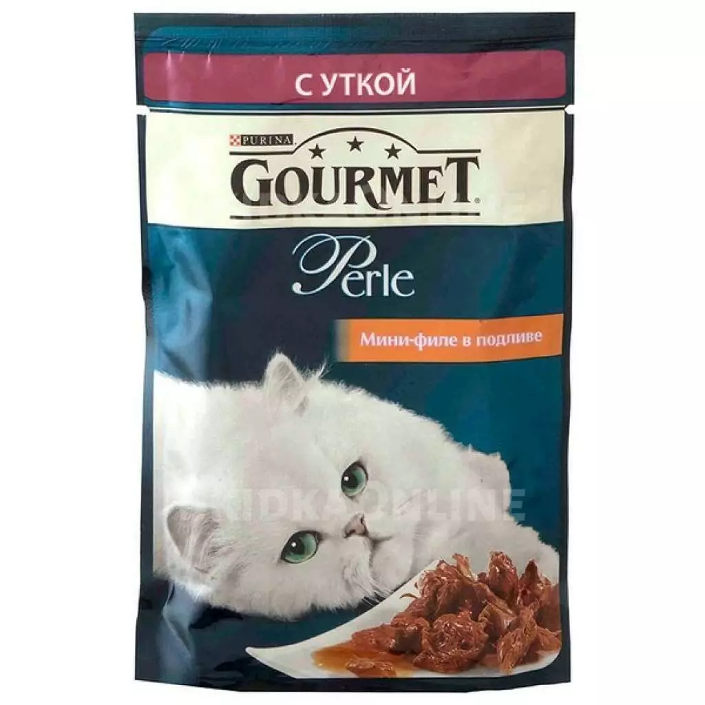 Gourmet: Kato-nutraĵo kaj Purina-katidoj, malsekaj patoj kaj aliaj feliĉaj manĝaĵoj, ilia kunmetaĵo, recenzoj 22711_10