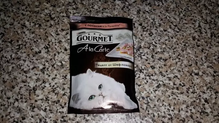 Gourmet: pakan kucing dan kucing purina, pate basah dan makanan kaleng kucing lainnya, komposisi mereka, ulasan 22711_21