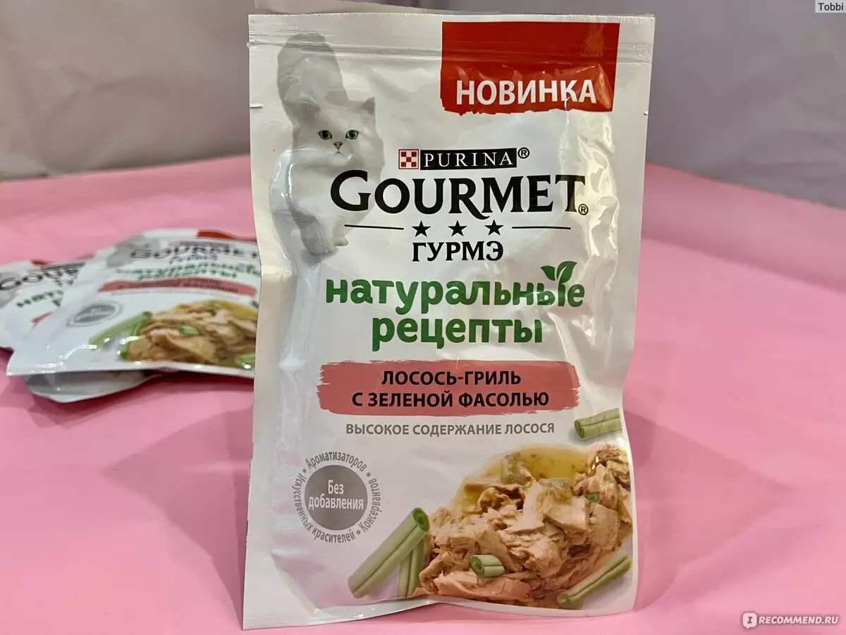Gourmet: อาหารแมวและลูกแมว Purina, Pates เปียกและอาหารกระป๋องอื่น ๆ องค์ประกอบของพวกเขาความคิดเห็น 22711_28