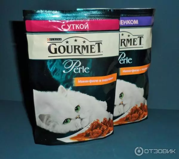 Gourmet: Cat Feed ug Purina Kittens, basa nga mga pates ug uban pang mga feline de lata nga pagkaon, ilang komposisyon, mga review 22711_50