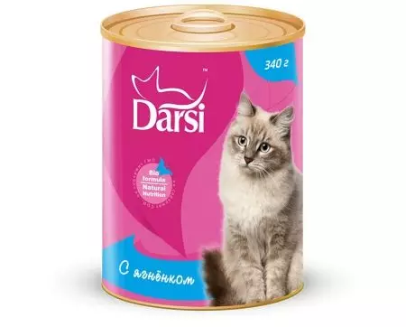 Мачка за Darsi мачки: влажни и суви, нивниот состав. Преглед на Feline храна за мачиња и стерилизирани мачки, други производители на производители. Осврти 22724_12