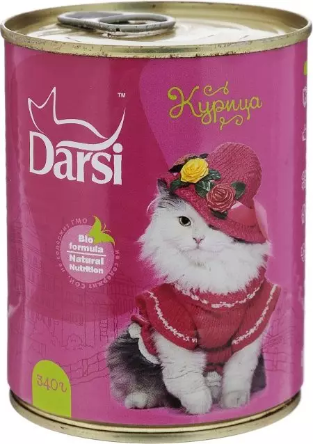 Katt för Darsi katter: våt och torr, deras sammansättning. Översikt över kattfoder för kattungar och steriliserade katter, andra producentprodukter. Recensioner 22724_8