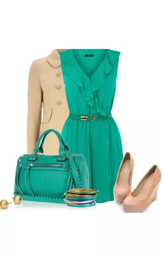 绿松石连衣裙和配件，用于着色寒冷的夏天