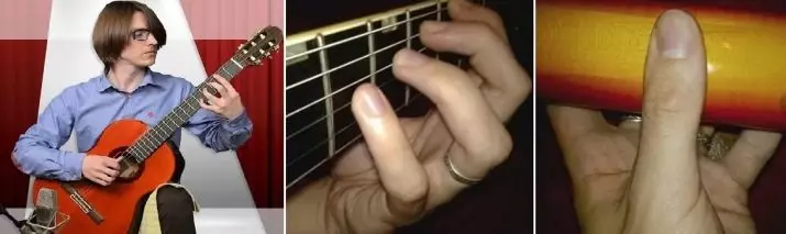 Come tenere le dita sulla chitarra? 6 Foto Come tenere con il ragazzo e con un altro gioco? Camere e designazioni. La posizione del pollice e della fanciulla sulle corde 23547_3