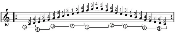 Oktaf pada gitar: apa itu dan cara bermain? Berapa banyak oktaf di balapan gitar enam-string? Lokasi untuk pemula, melodi pada oktaf pertama 23549_5
