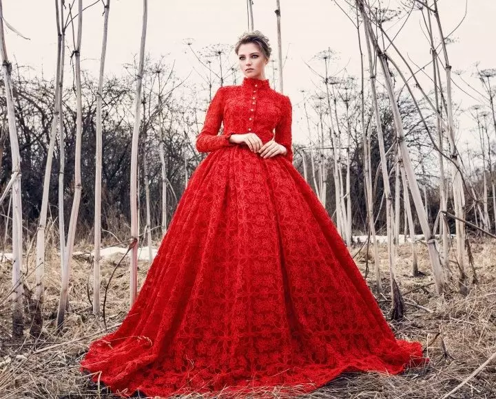 Röd frodig kväll guipure klänning
