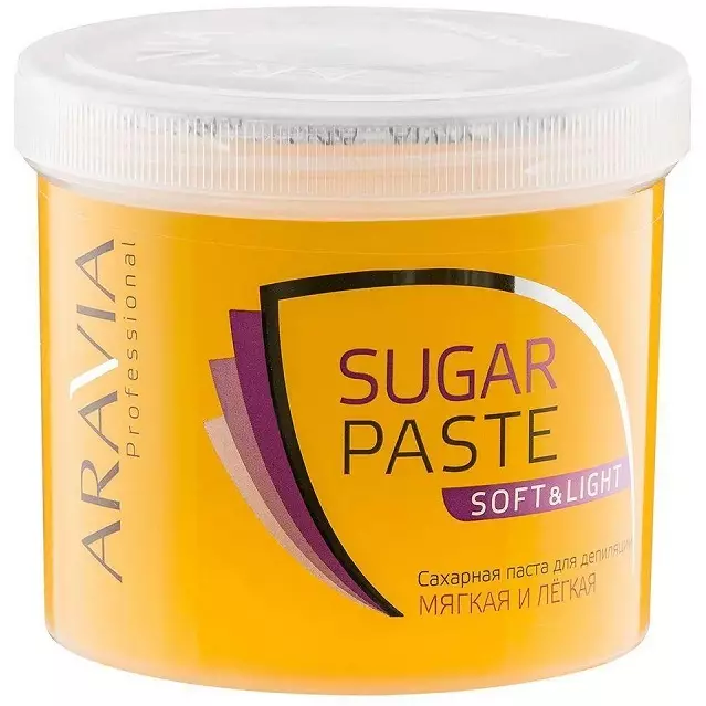 Paste for Shugaring Aravia Professional (34 ფოტო): შაქრის პასტა საშუალო სიმკვრივის კარტრიჯი, სხვა სახეობის, მათი შემადგენლობა. Როგორ გამოვიყენო? შეფასება 23887_18