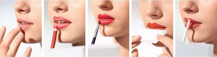 ¿Cómo pintar labios mate lápiz labial? ¿Qué tan exactamente lo inventan con un paso de labios rojo a paso? Hermosa maquillaje de labios sin lápiz lápiz labial mate brillante 23956_11