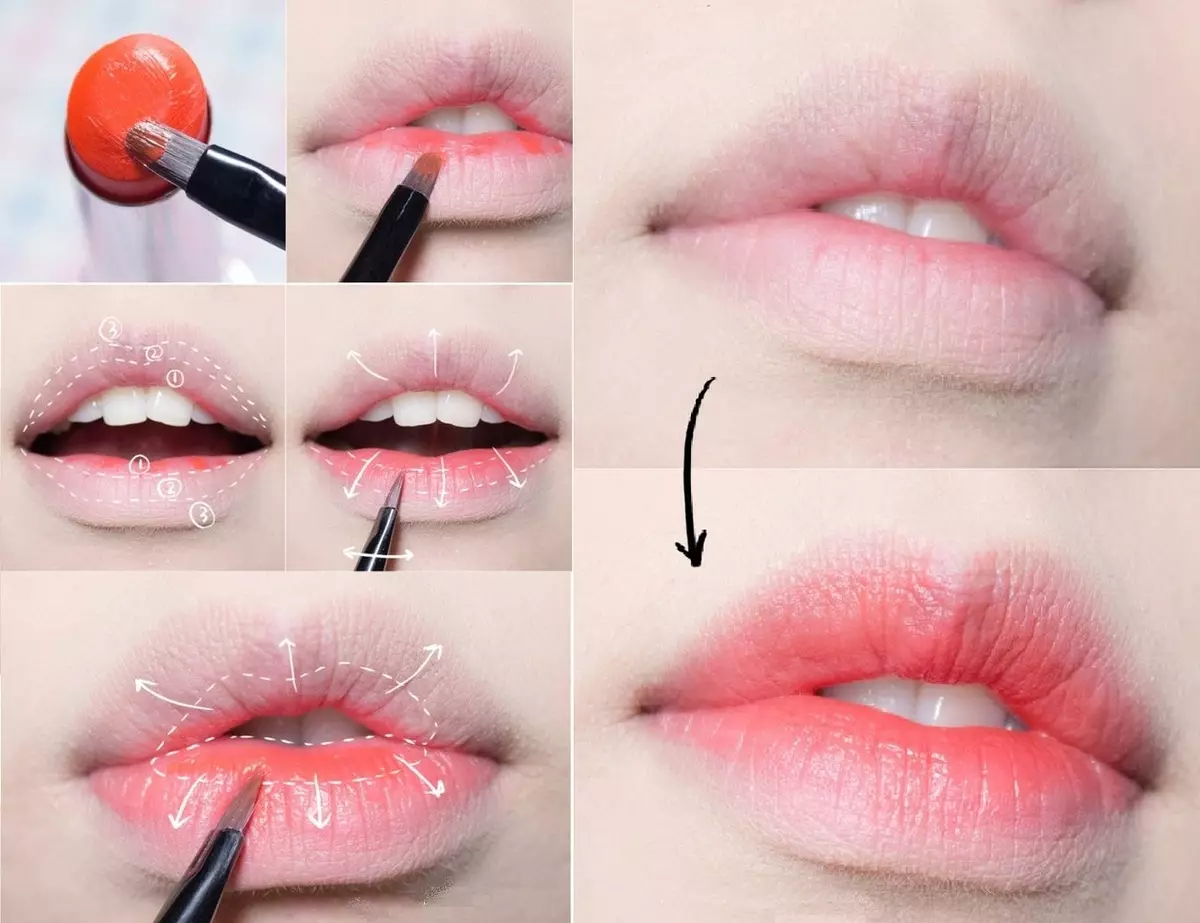 How to paint lips matte lipstick? How exactly make it up with a red lipstick step by step? Beautiful lip makeup without pencil bright matte lipstick 23956_12
