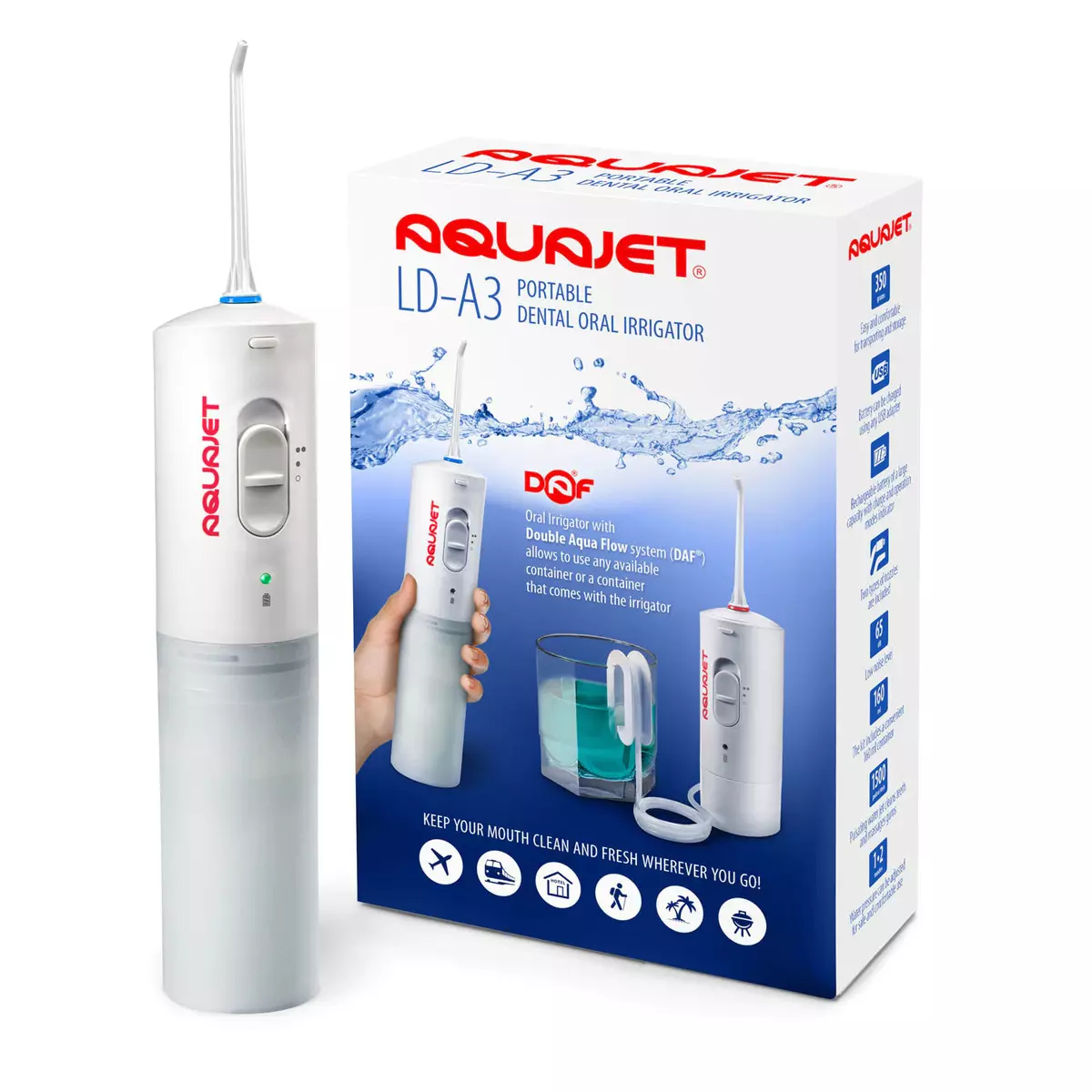 Irrigators Aquajet: LD-A7, LD-A8 at LD-M3 para sa oral cavity, nozzles para sa puting portable patubig para sa mga ngipin, mga review ng customer 23962_6