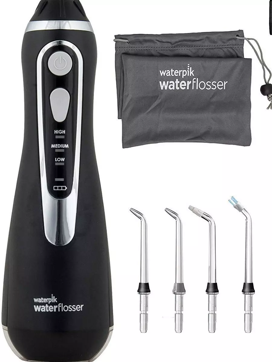 Irrigadores Waterpik: WP-100 E2 Ultra e WP-70 Classic, WP-660 E2 Ultra Professional e outros modelos para os dentes e cavidade oral, bocais, comentários 23984_30