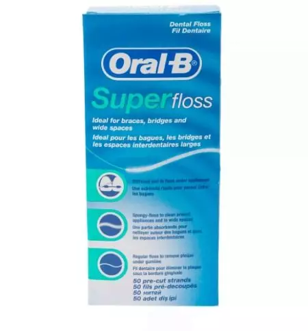 Oral-B стоматологични теми: как да ги използвате? Pro-експертна клиника Line и Super Floss, Essential Floss и Сатен Floss, кола маска и неносен нишка. Как да ги отворите? 23988_13