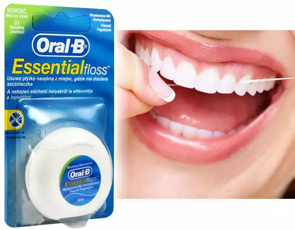 Oral-B стоматологични теми: как да ги използвате? Pro-експертна клиника Line и Super Floss, Essential Floss и Сатен Floss, кола маска и неносен нишка. Как да ги отворите? 23988_2