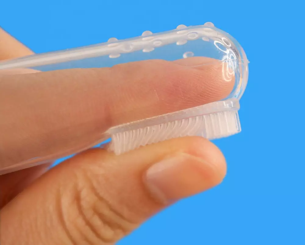 Dental rengøring angreb på barnet: valget af tandbørste på barnets finger, brugen af ​​silikone børnebørster til spædbørn 24003_12