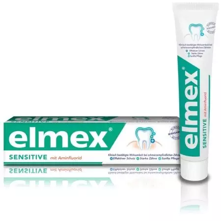 Elmex tandkräm: komposition, känslig för känsliga tänder och skydd från karies, pasta med fluor från Finland, barn och vuxna, recensioner 24031_14