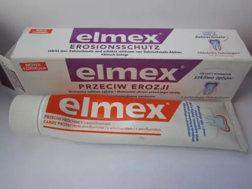 Ubat gigi elmex: komposisi, sensitif untuk gigi sensitif dan perlindungan daripada karies, pasta dengan fluorin dari Finland, kanak-kanak dan dewasa, ulasan 24031_25