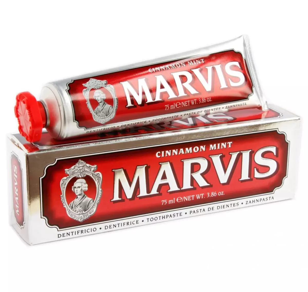 Pastë dhëmbësh Marvis: Paste italiane Whiteling me shije të vogla dhe jasemini, pa fluor, set, përbërje dhe komente të dentistëve 24032_12