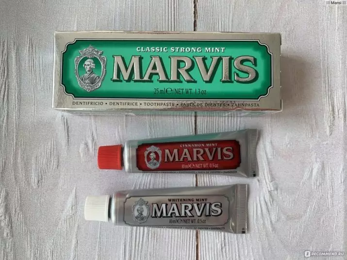Pastë dhëmbësh Marvis: Paste italiane Whiteling me shije të vogla dhe jasemini, pa fluor, set, përbërje dhe komente të dentistëve 24032_21