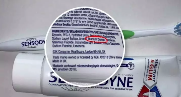 A composición da pasta de dentes: que os fai? Dióxido de dióxido de titanio e sulfato de laurol de sodio, dióxido de silicio e outros compoñentes principais dos que se fan pastas 24036_4