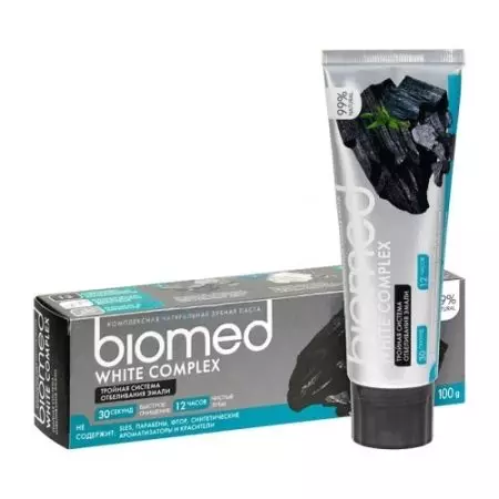 BioMed tandepasta: samestelling, swart met steenkool en klapper, met druiwe, Wit-kompleks en sensitief, Calcimax toegedien en ander resensies 24044_8