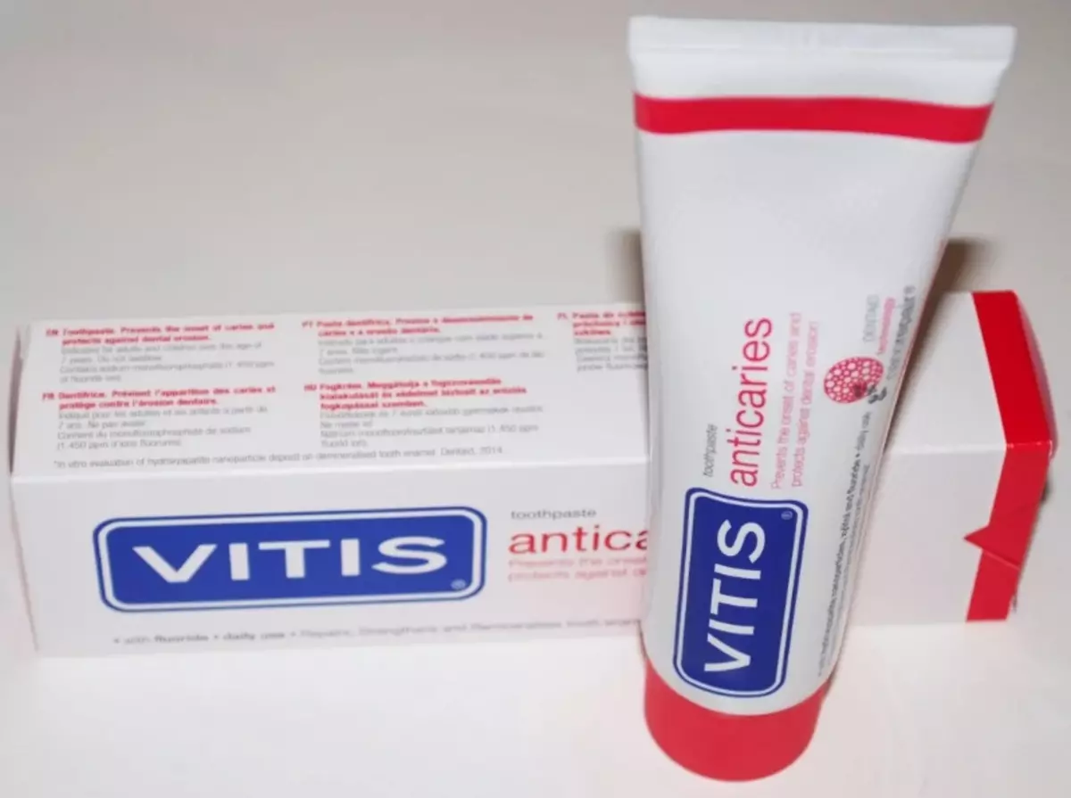 Toothpaste Vitis: Orthodontic and Gingival, Whitening at iba pang mga produkto, mga tagubilin para sa paggamit ng toothpaste 24054_2