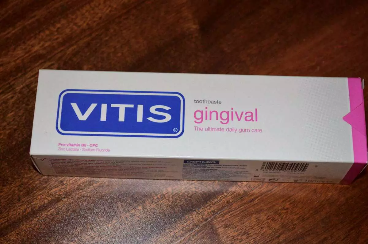Pasta de dents Vitis: ortodòncia i gingival, blanquejant i altres productes, instruccions d'ús de pasta de dents 24054_6