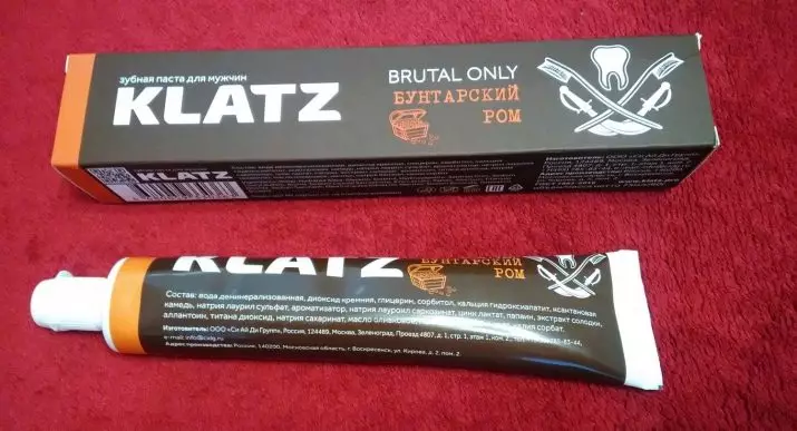 Klatz toothpaste: lasa ng alak at kalusugan, mga linya ng bata para sa mga bata at brutal lamang, i-paste para sa mga lalaki. Mga Review ng Dental 24056_19