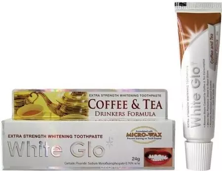 Vit Glo tandkräm: blekning Extracene för rökare och kol, för älskare av kaffe och te, 