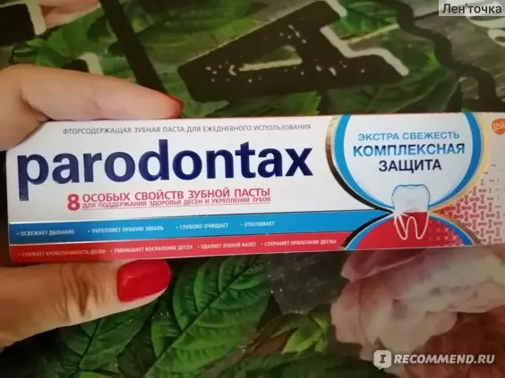 Patdantifris Parodontax a: san yo pa fliyò pou sante jansiv, konpozisyon, ultra netwayaj keratin, 