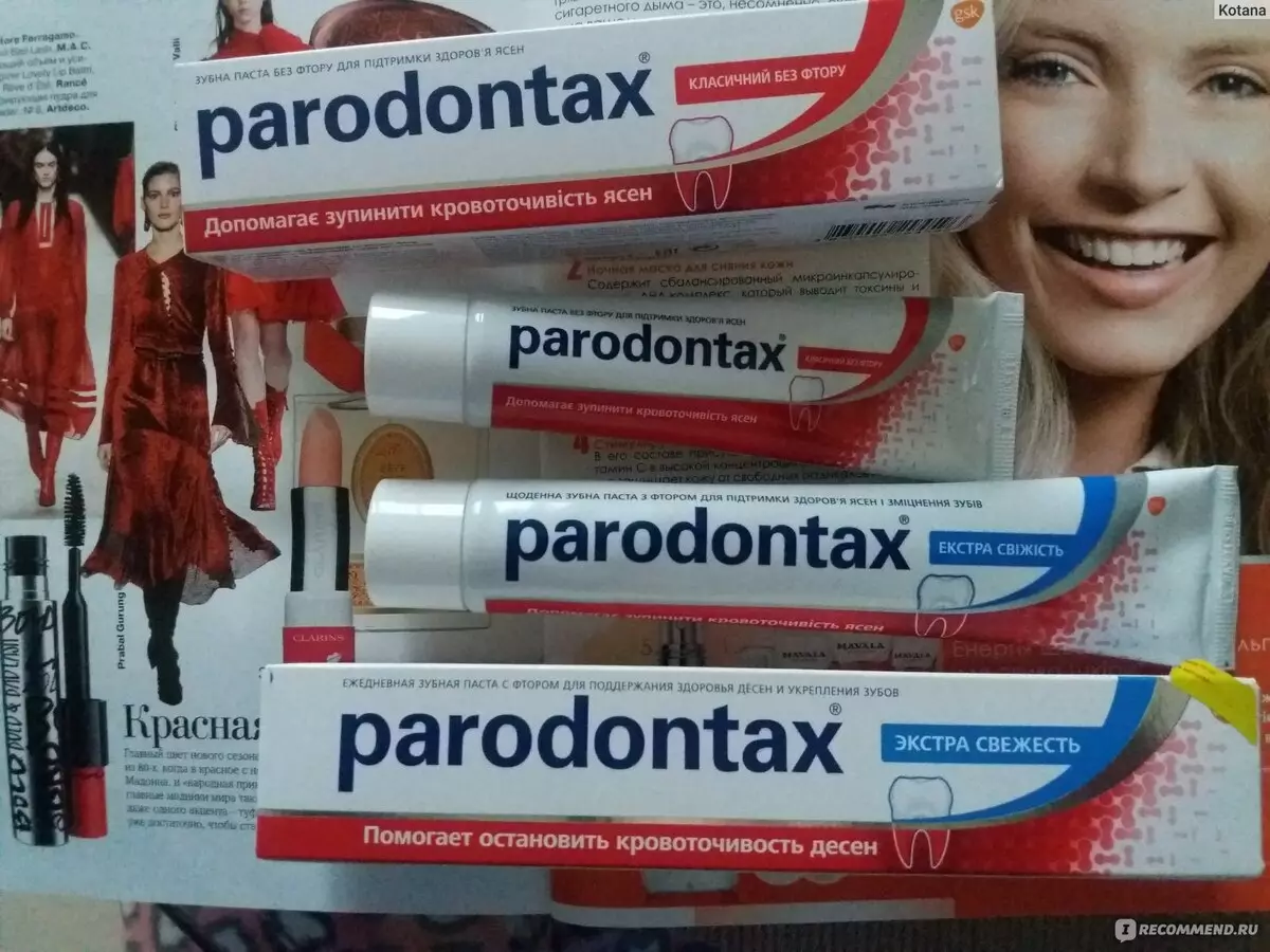 Dentifrice de Parodontax: sans fluorure pour la santé des gencives, la composition, la pâte ultra-nettoyante, la «défense complexe» et d'autres. Reviews dentaires 24077_3
