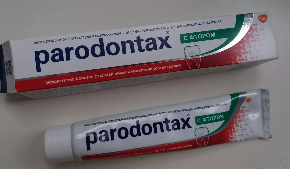 Patdantifris Parodontax a: san yo pa fliyò pou sante jansiv, konpozisyon, ultra netwayaj keratin, 